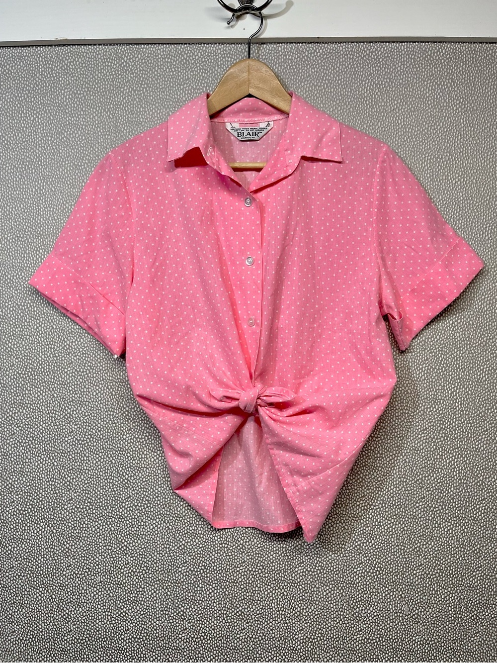 L Vintage Blair Pink Polka Dot Button-Up Top